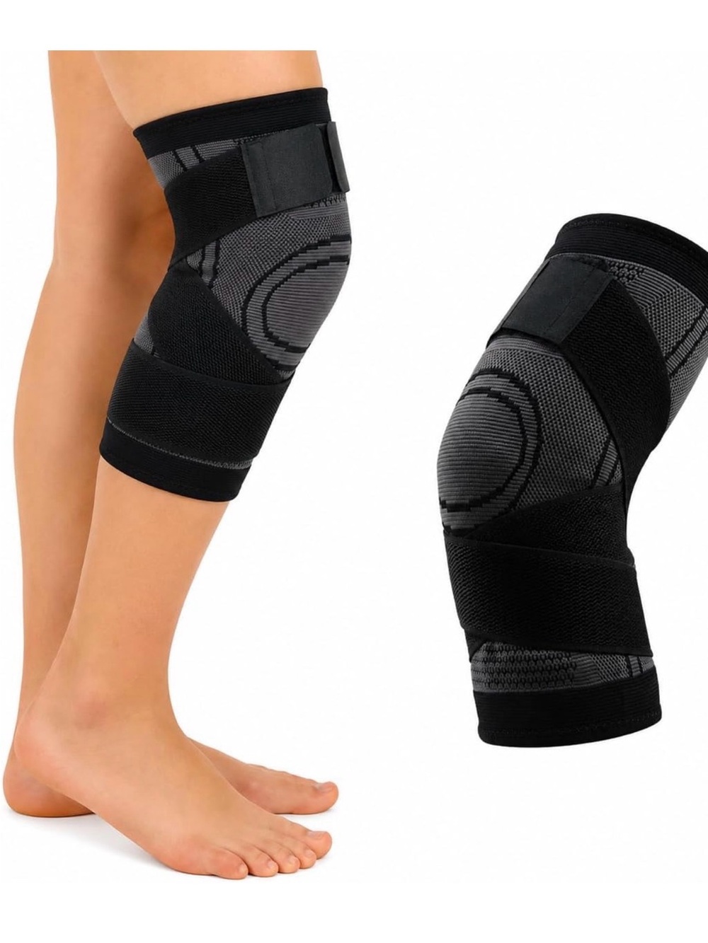 Black Compression Recovery Knee Sleeve with Adjustable Straps size medium